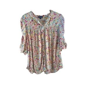 Democracy Floral Fruit Print Button Front Blouse Women's 2X, Spring, Summer